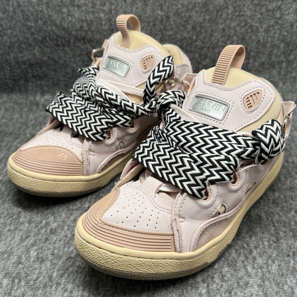Lanvin Curb Sneakers Womens Sz 8 EU 38 Pink Cream Made In Italy Leather - Picture 4 of 12